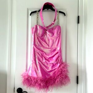 Nadine Merabi Sequin and Feather Dress